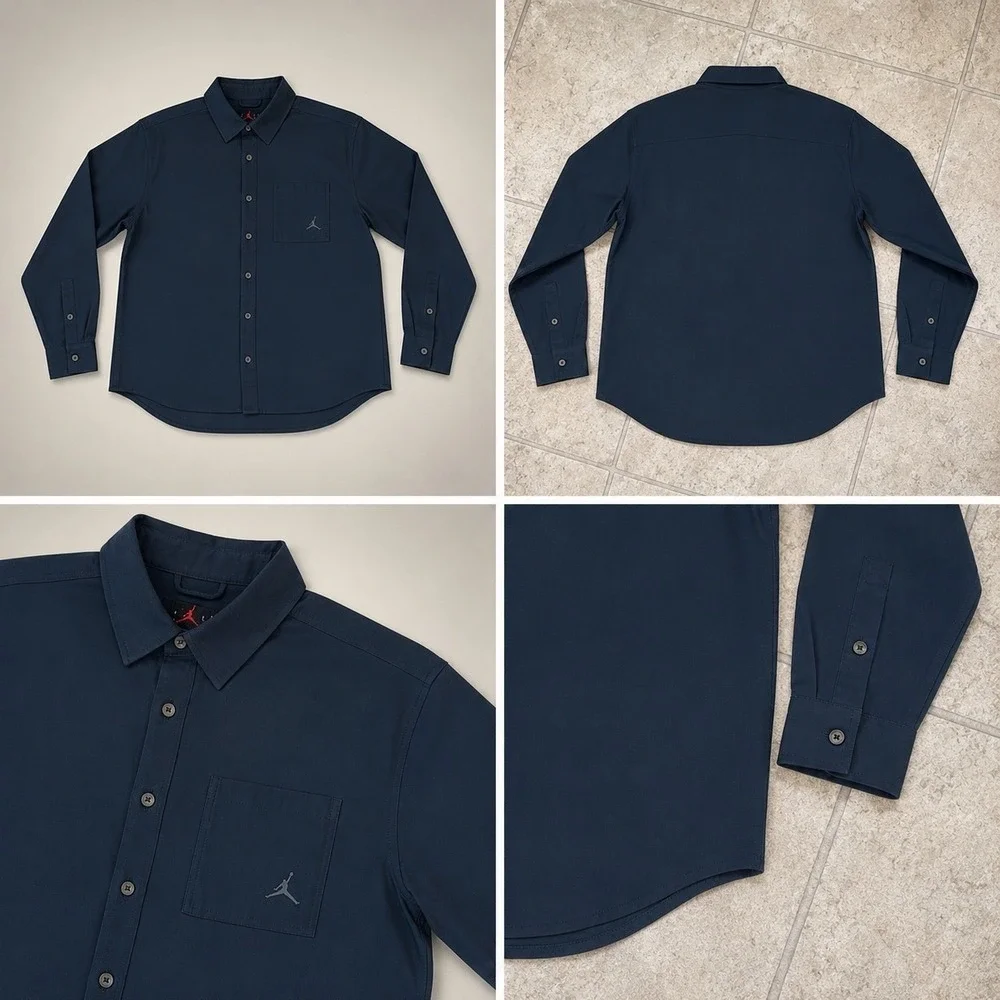 Nike Jordan Essentials Mens Button Down Shirt Black FV7446-010 Medium NWT
